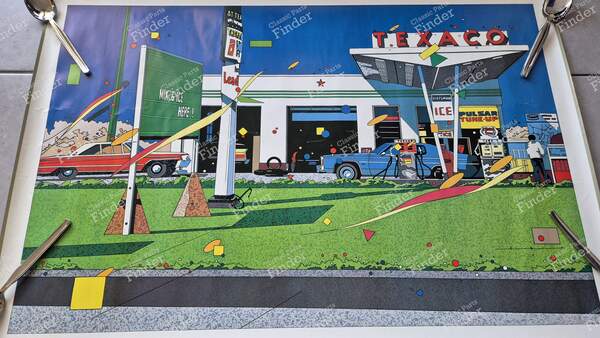 Affiche originale POP ART d'Hideto Suzuki - Station TEXACO Vintage - MERCURY Cougar - TEXACO 1983- 1