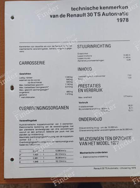Technical Specifications Manual - Renault Model Lineup, 1978 - RENAULT 4 / 3 / F (R4) - 6