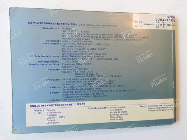 Manuel de bord - 'Gamme D' complète (sauf IE) - CITROËN DS / ID - 07536 / ISBN 261751151001- 9