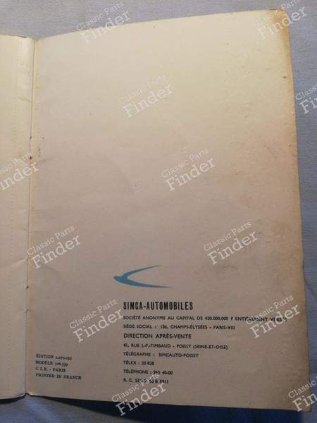 Garantiehandbuch - Limousine & Coupé - SIMCA 900 / Simc'4 / 1000 / 1005 / 1006 / 1118 /Abarth 1150 - 2.070.035 / 526539- 4