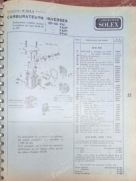 Specialized binder for SOLEX carburetors - RENAULT Primaquatre - 2