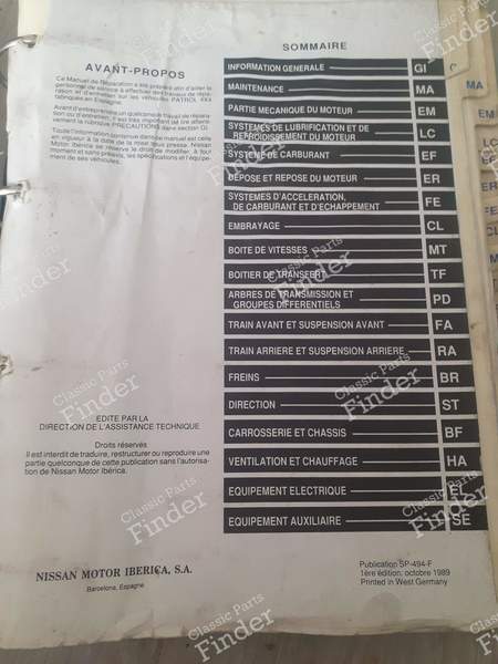 Classeur manuel de réparation Série 260 - DATSUN Patrol - SP494F- 1