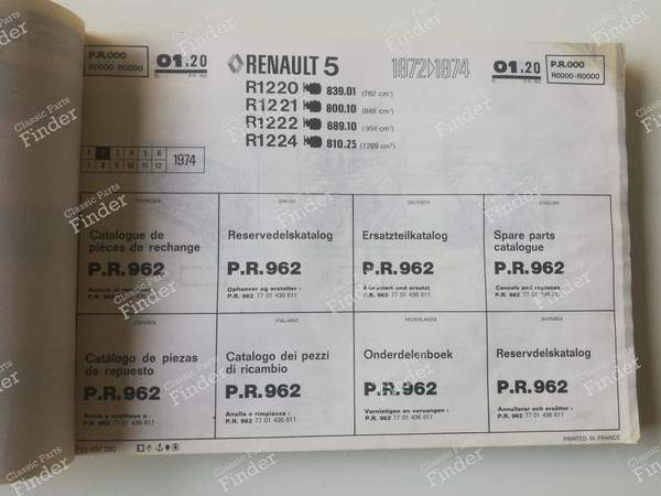 P.R. 962 - Spare parts catalog - RENAULT 5 / 7 (R5 / Siete) - PR962 / 7701437380- 1