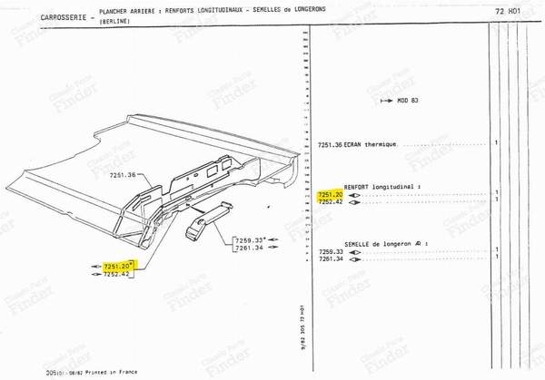 Tôle de renfort de plancher arrière gauche - PEUGEOT 305 - 725120- 4