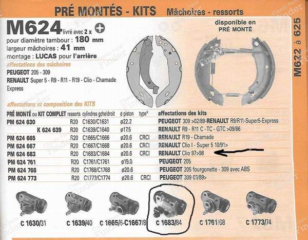 Kit freins arrière Clio I, 1,2/1,4/1,4i/18,i/1,9d - RENAULT Clio 1 - K 103- 2