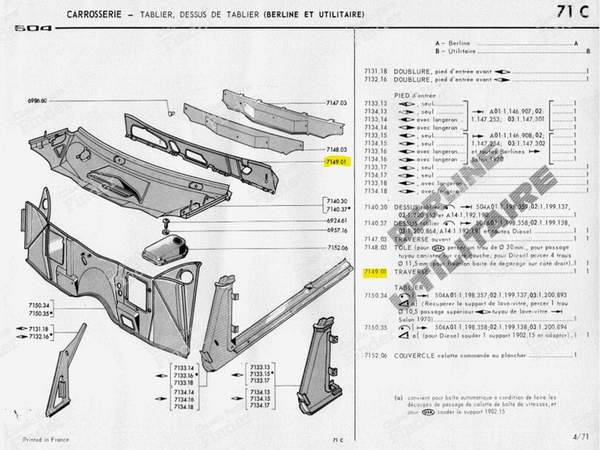 Tôle de traverse arrière de tablier - PEUGEOT 504 - 714901- 4