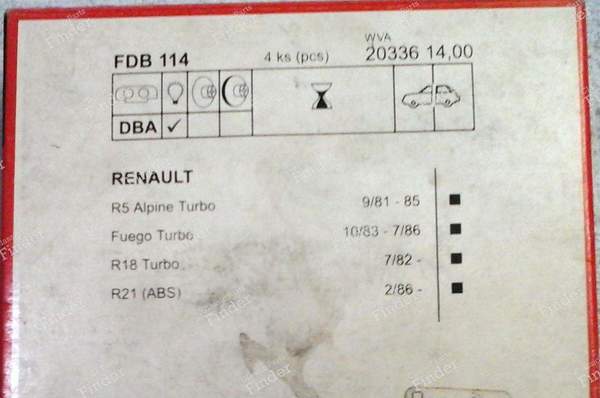 Plaquettes arriere - RENAULT 18 (R18) - FDB114- 2
