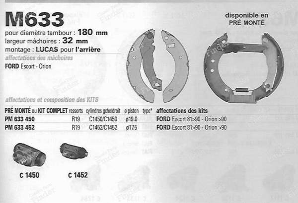 Set of 4 shoes for rear drum brakes. - FORD Escort / Orion (MK3 & 4) - MO 464- 2