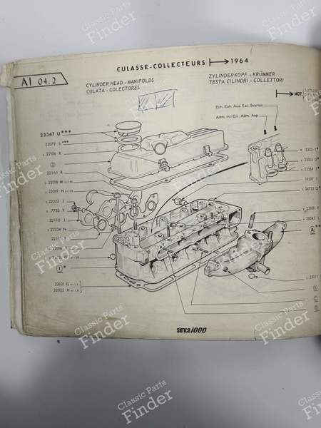 Cylinder Head - SIMCA 900 / Simc'4 / 1000 / 1005 / 1006 / 1118 /Abarth 1150 - 28885 / 24360- 5