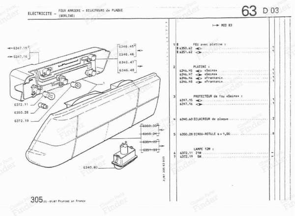 Feu arrière droit - Série 2 - PEUGEOT 305 - 6351.22- 1