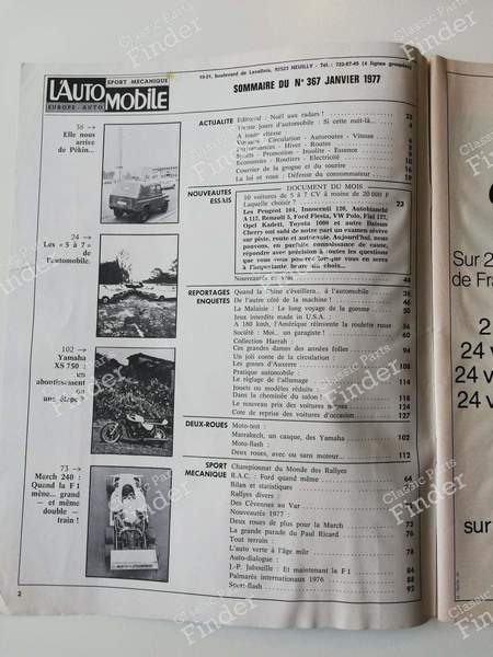 L'Automobile Magazine - #367 (Januar 1977) - PEUGEOT 104 / 104 Z - N° 367- 1