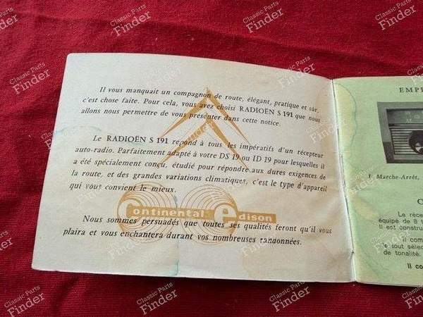 Notice d'emploi autoradio d'origine - CITROËN DS / ID - Radioën S191- 2