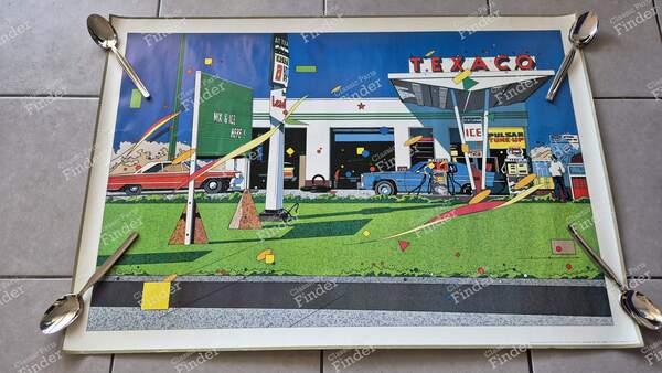 Affiche originale POP ART d'Hideto Suzuki - Station TEXACO Vintage - MERCURY Cougar - TEXACO 1983- 0