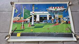 Original-POP-ART-Plakat von Hideto Suzuki – Vintage-TEXACO-Tankstelle - FORD Galaxie