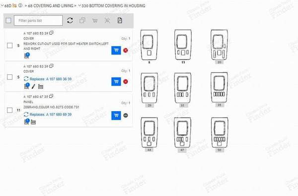 INTERIOR COVER FOR CENTER CONSOLE - MERCEDES BENZ SL (R107) - A10768053398263- 2