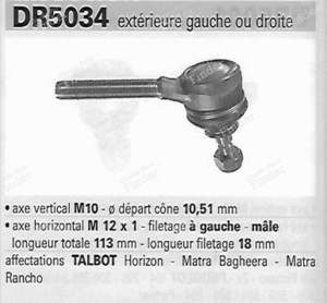Äußeres Kugelgelenk für linke oder rechte Lenkung - MATRA-SIMCA-TALBOT Bagheera - QR1204S- thumb-2