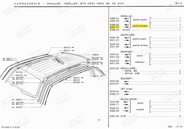 Right rear roof panel - Estate version - PEUGEOT 204 - 830721- 3