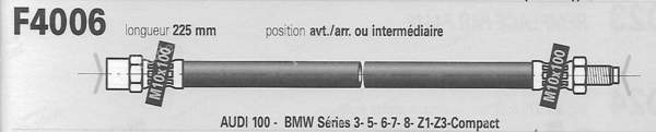Paire de flexibles avant ou arrière et intermédiaire gauche et droite - BMW et Audi - AUDI 100 (C1) - F4006- 1