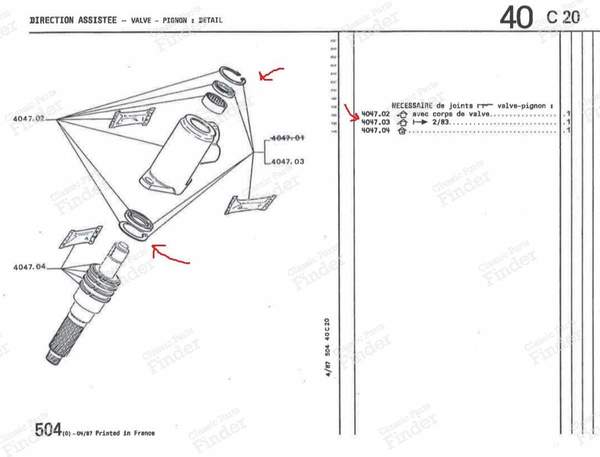 Kit de réparation de la direction assistée - PEUGEOT 504 - 4047.03- 3