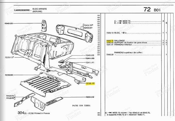 Tôle traverse de bloc arrière complète - PEUGEOT 304 - 723310- 3