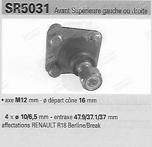 Right or left upper ball joint front suspension - RENAULT 18 (R18) - QSJ792S- 1