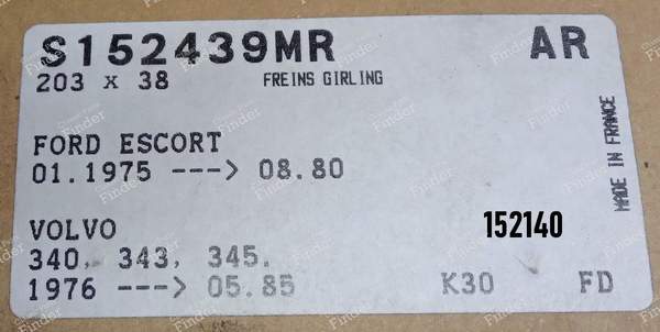 Rear brake kit ford Escort 1,1 1,3 - FORD Escort (MK2) - S152140- 1