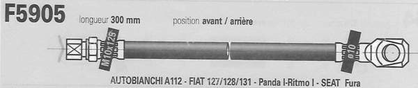 Paire de flexibles avant ou arriere droite et gauche - FIAT 127 / 147 / Fiorino - F5905- 1