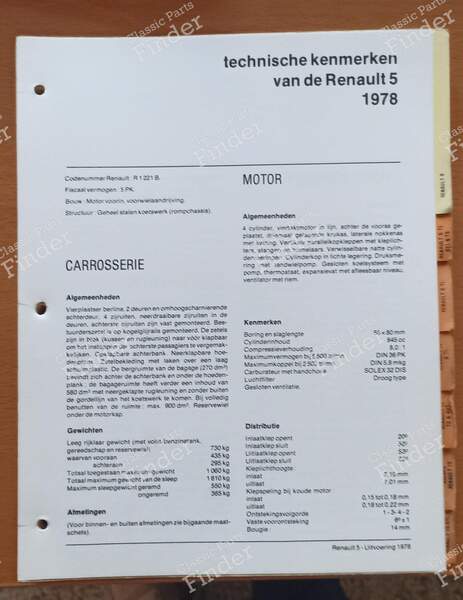 Technical Specifications Manual - Renault Model Lineup, 1978 - RENAULT 4 / 3 / F (R4) - 4