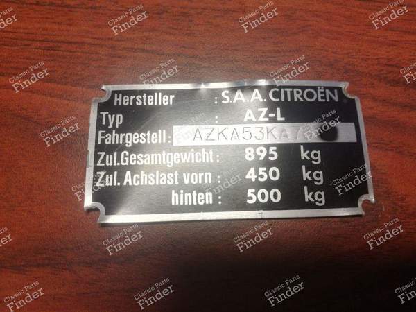 Typenschild am Fahrgestell - CITROËN 2CV - 0