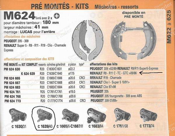 Kit freins arrière Renault 9/11 - RENAULT 9 / Alliance / Broadway / 11 / Encore (R9 / R11) - 554537- 4