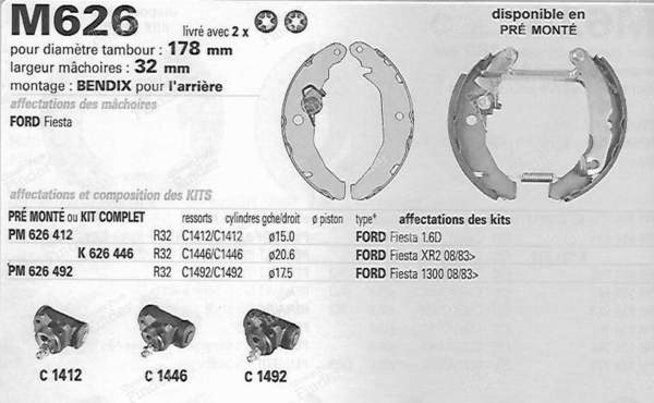 Set of 4 shoes for rear drum brakes. - FORD Fiesta - K29- 2