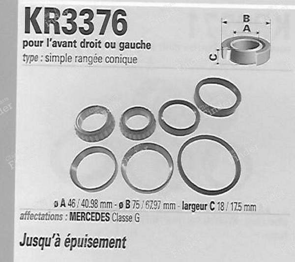Left or right class G front bearing kit for all models - MERCEDES BENZ G (W460 / W461 / W462 / W463) - R15111- 1