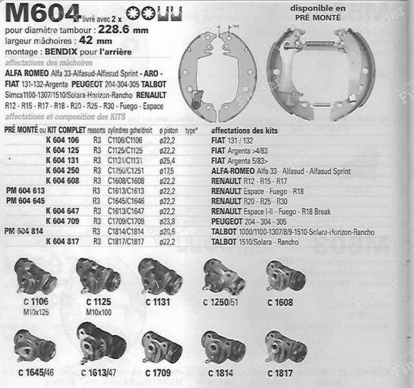 Mâchoires de frein arrière - PEUGEOT 204 - M604- 2