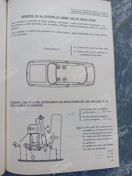 Données technique et de réglage - ALFA ROMEO Giulia Sprint GT / GTV / GTC / GTA (105/115 Coupés) - 2