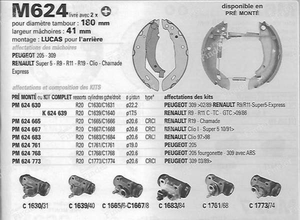 Set of 4 shoes for rear drum brakes. - PEUGEOT 205 - M624- 2