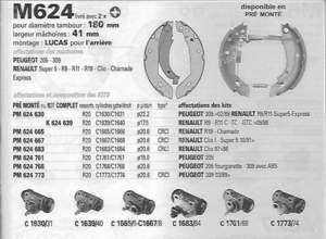 Set of 4 shoes for rear drum brakes. - RENAULT 5 (Supercinq) / Express / Rapid / Extra (R5) - M624- thumb-2