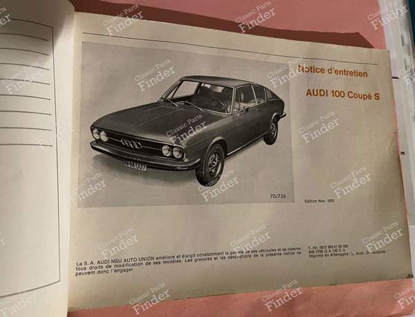 Maintenance manual - AUDI 100 Coupé S - WB7709 / 08159690100020- 1