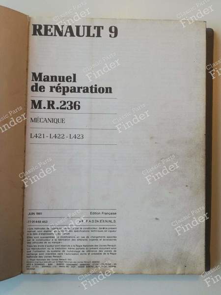 Repair manual - R9 (M.R. 236) - RENAULT 9 / Alliance / Broadway / 11 / Encore (R9 / R11) - 7701448453- 1