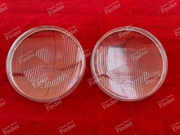 Pair of large concave headlight lenses 180mm - RENAULT 8 / 10 (R8 / R10) - 470084 / E2 163- 0