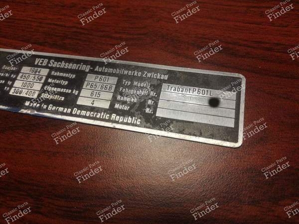 Chassis Identification Plate - TRABANT 601 / 1.1 - 2