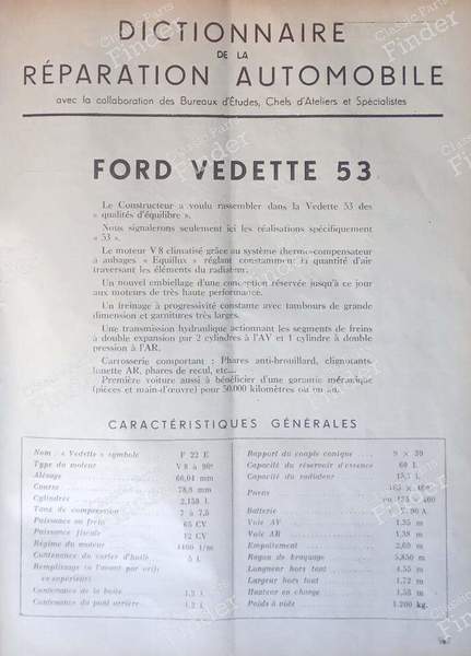SERVICE 1952 technical review - FORD Vedette / Vendôme / Abeille - 12/1952- 1
