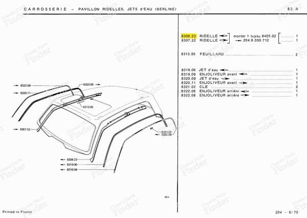 Roof panel left side - Sedan version - PEUGEOT 204 - 830623- 3