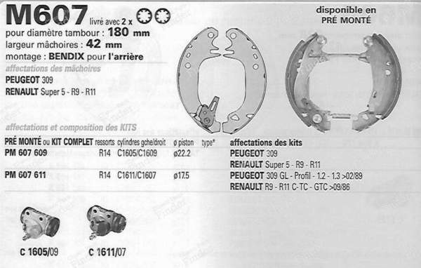 Set of 4 shoes for rear drum brakes - RENAULT 5 (Supercinq) / Express / Rapid / Extra (R5) - MO 900- 4
