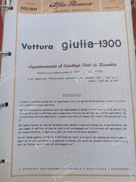 Catalogue Pièces de Rechange Giulia 1300 et dérivés - ALFA ROMEO Giulia - # 005/1041- 1